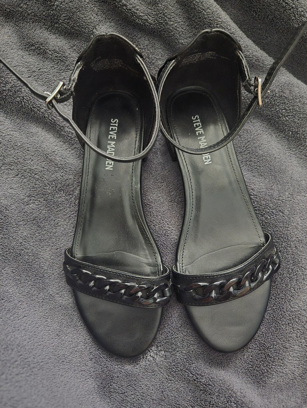 Steve Madden Black Chain-Accent Ankle-Strap Sandals